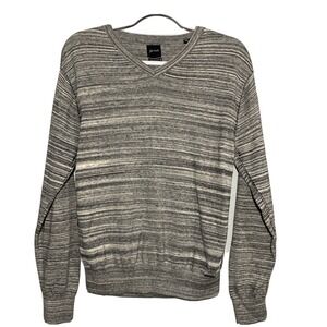 JB‎ Holt Mens Large Sweater The Jefferson Black Gray Space Dye Stripe V Neck